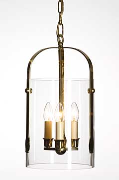 Messing Hngelampe mit Glaszylinder